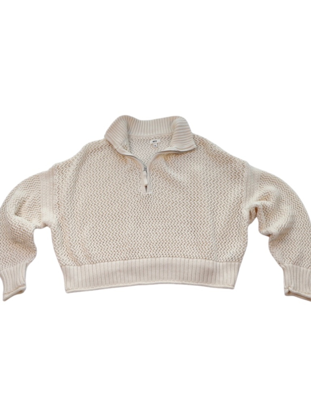 Aerie Cream Knit Sweater Medium Open Knit Cropped Oversized Cotton Pullover